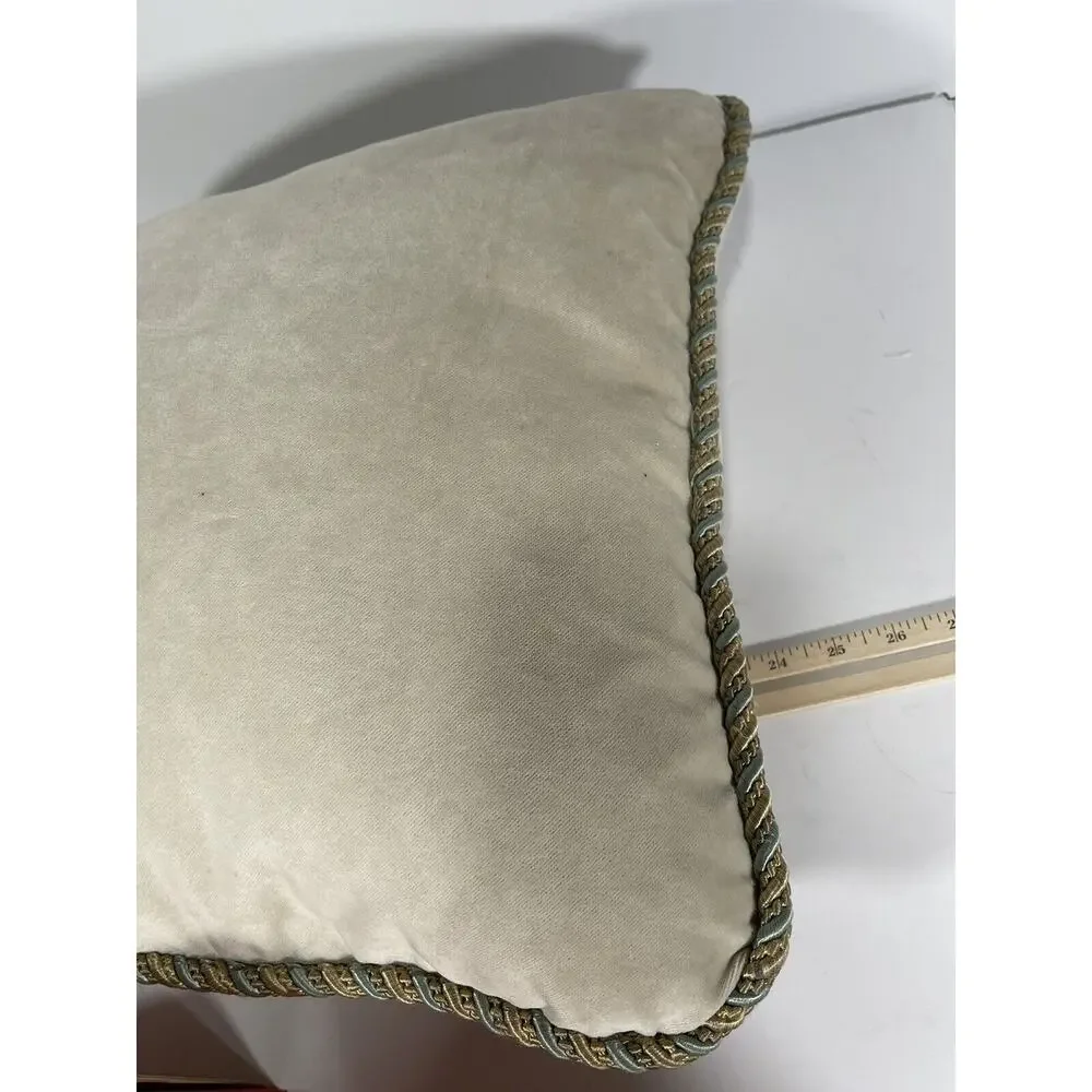 Suede Luxury Calico Corners tweed Trim Tan Square pillow w Feather‎ down insert